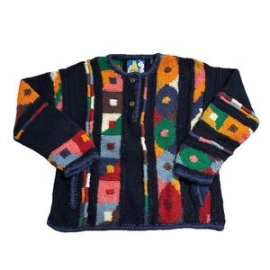 Vintage Newari Sweater Womens Sz S/M Colorful 100% Wool Handcrafted in Nepal